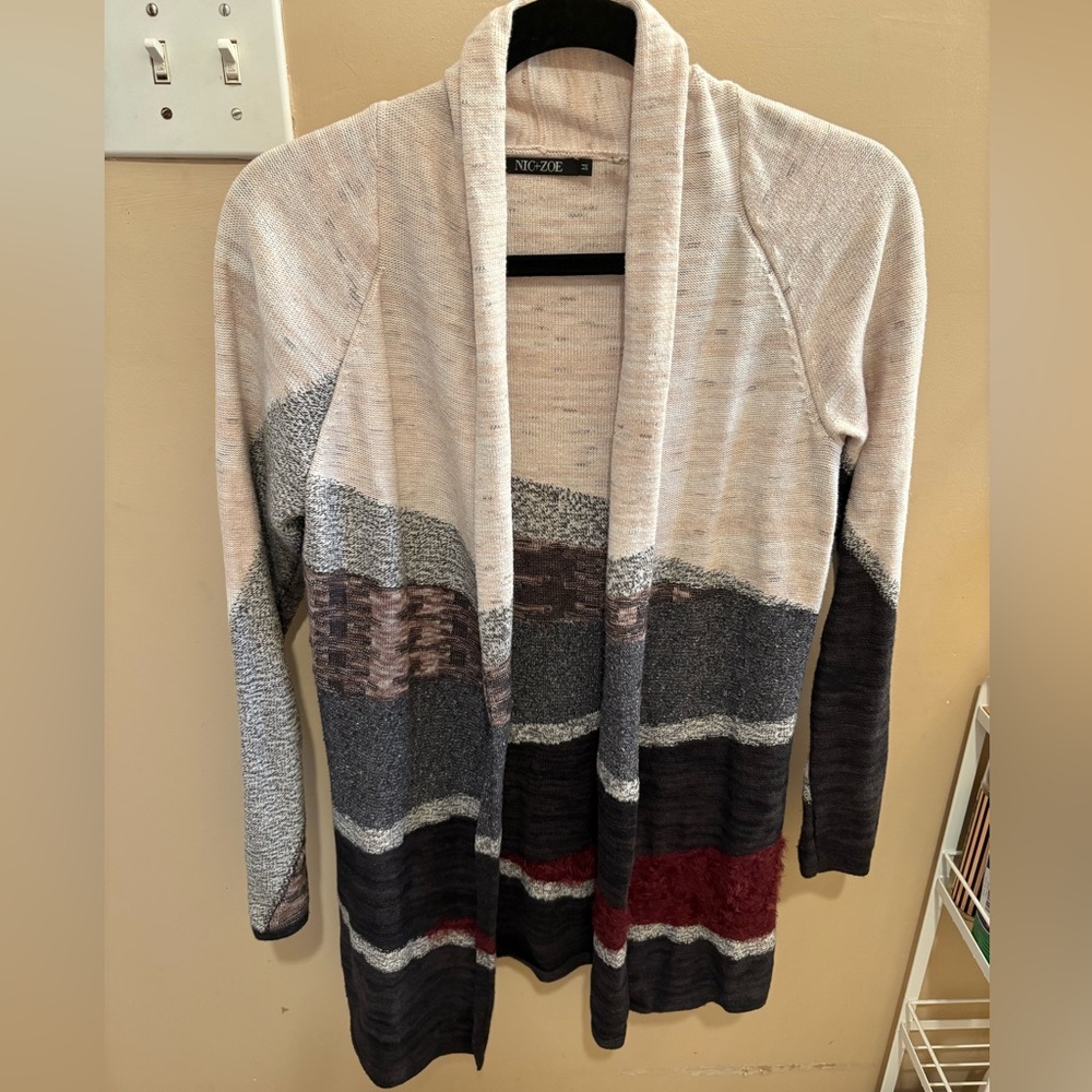 NIC + ZOE Long Sleeve Open Sweater Cardigan Colorblock Womens Size Medium